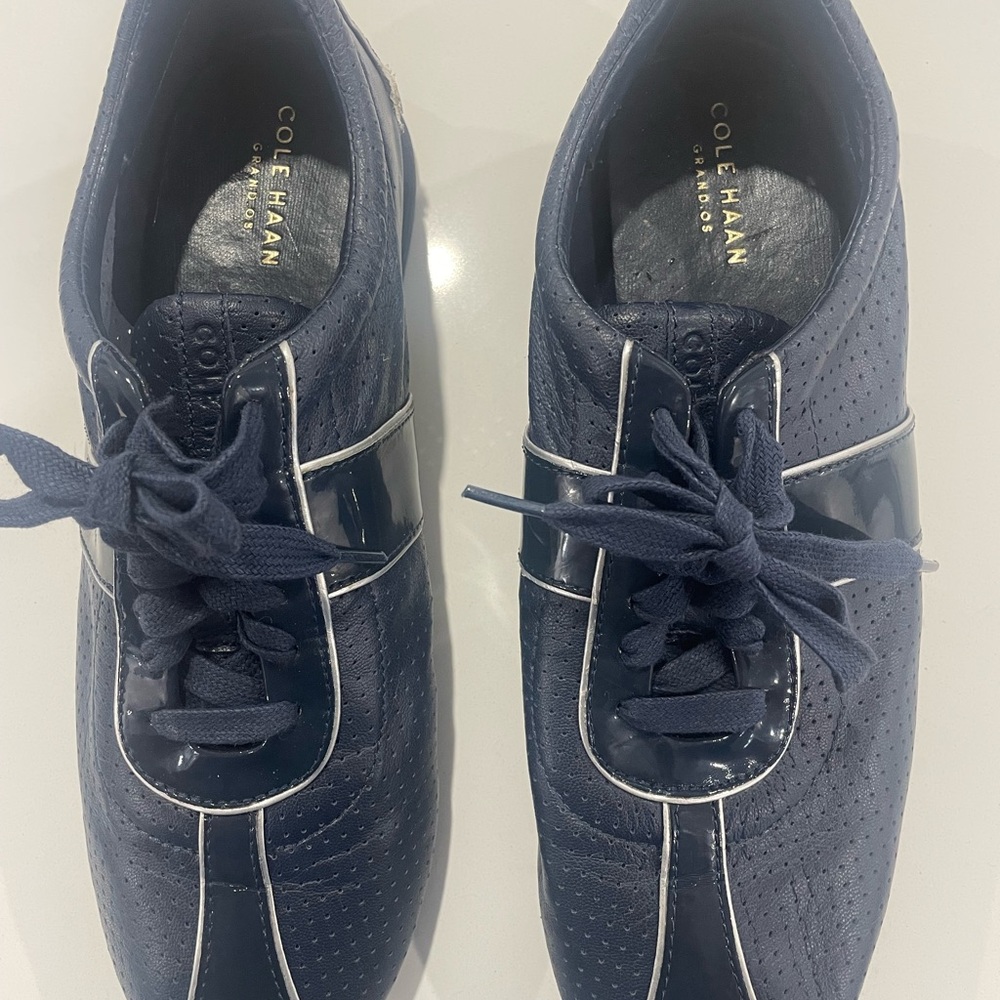 Cole Haan Dark Blue Silver Detail Perforated Sneakers.